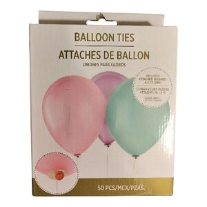 Amscan Essential Latex Balloon Ties with Ribbon, White, 50 Count